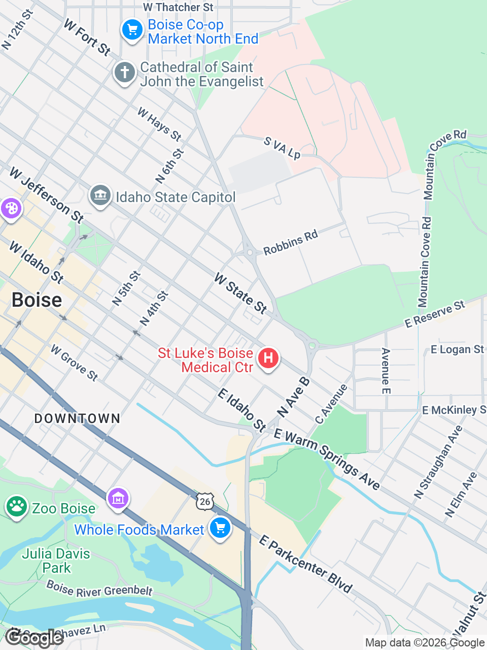 Map showing location of St. Luke’s Children’s Cancer Institute: Boise