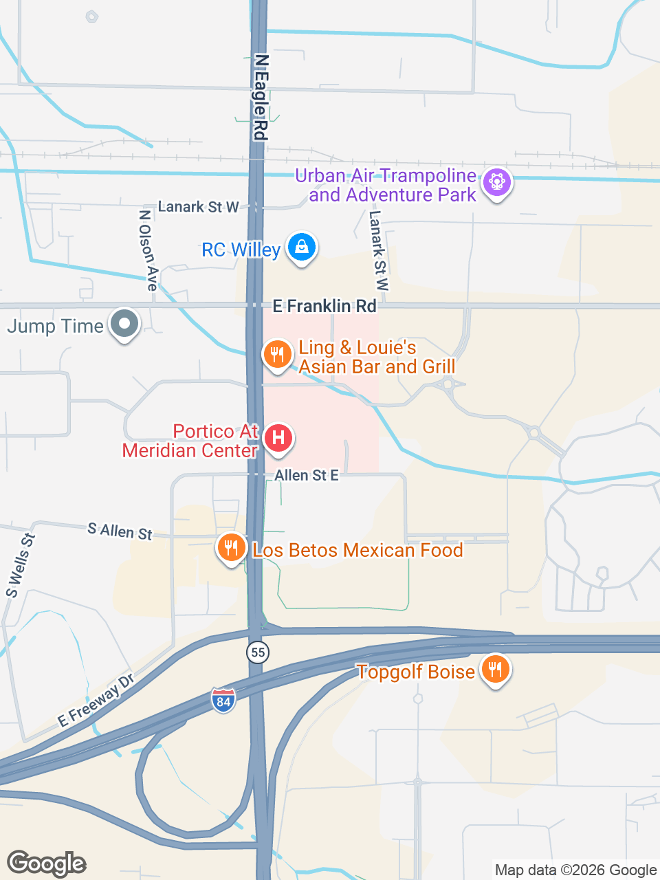 Map showing location of Emergency Care at St. Luke’s Meridian