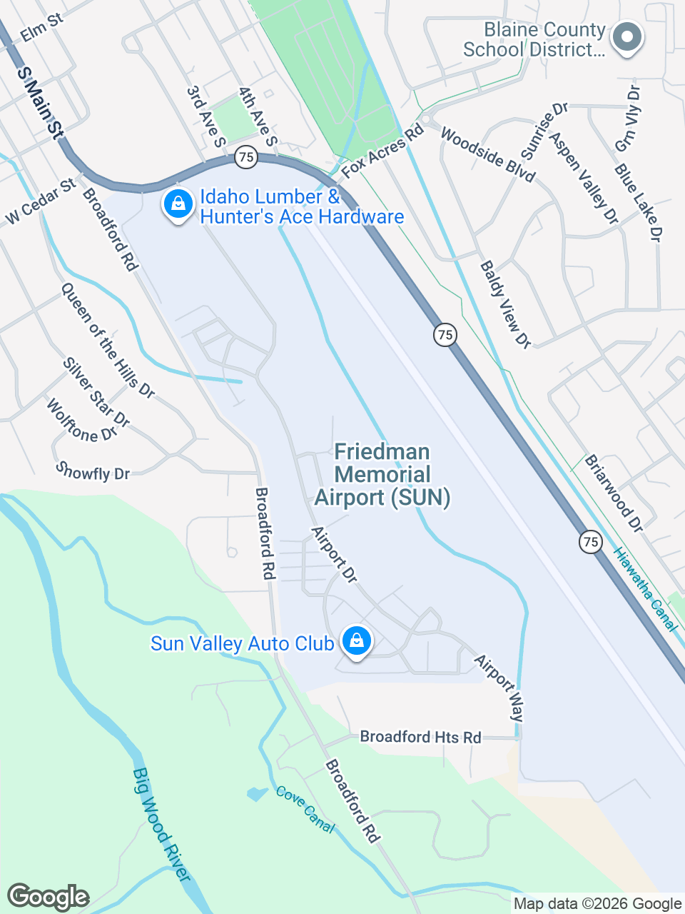 Map showing location of St. Luke’s Clinic - Family Medicine: Hailey, Aviation Dr.