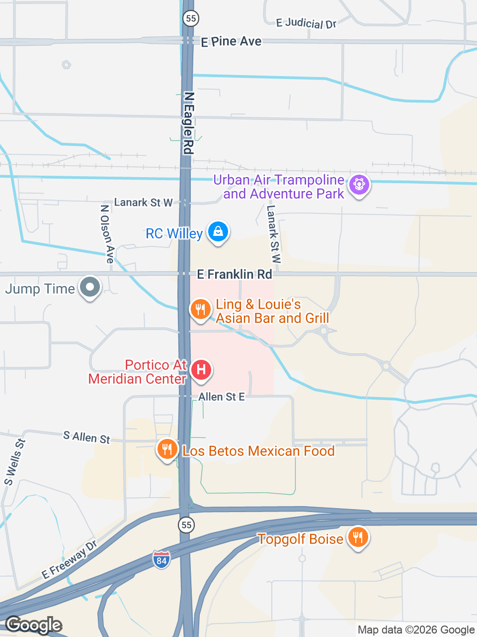 Map showing location of St. Luke’s Clinic - Breast and General Surgery: Meridian